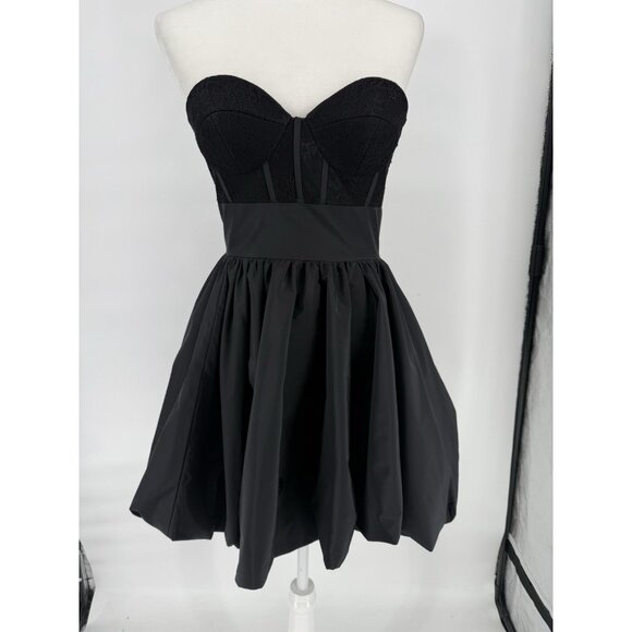 Mac Duggal Size 2 Black Bubble Gathered Taffeta Corset Cocktail Mini Dress - Picture 2 of 7